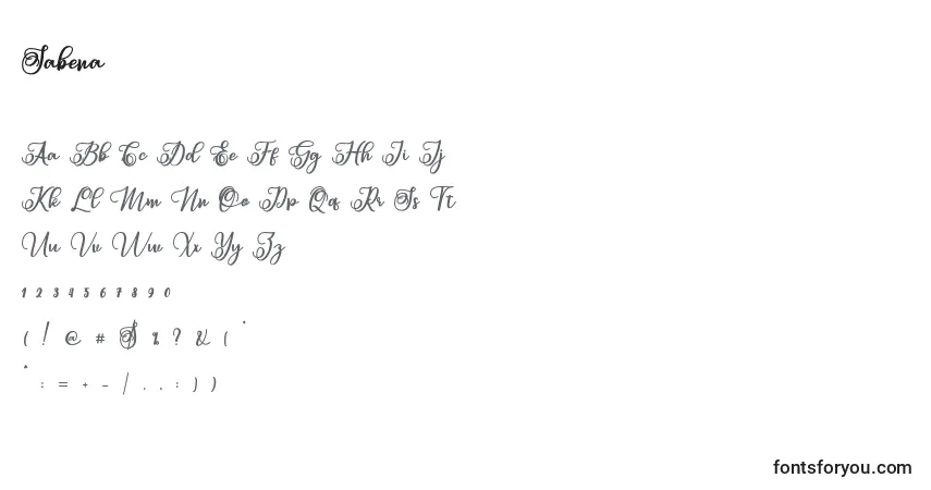 A fonte Sabena (139396) – alfabeto, números, caracteres especiais