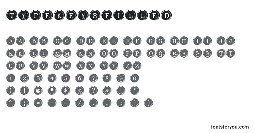 A fonte TypeKeysFilled – alfabeto, números, caracteres especiais