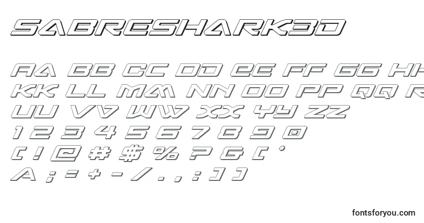 Schriftart Sabreshark3d – Alphabet, Zahlen, spezielle Symbole