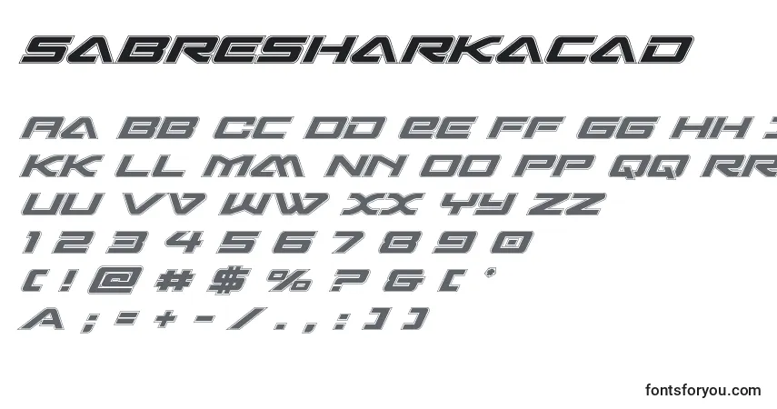 Czcionka Sabresharkacad – alfabet, cyfry, specjalne znaki