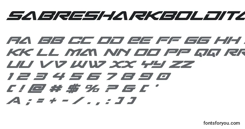 A fonte Sabresharkboldital – alfabeto, números, caracteres especiais