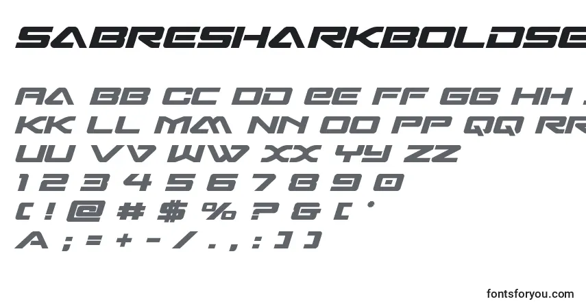 Шрифт Sabresharkboldsemistraight – алфавит, цифры, специальные символы