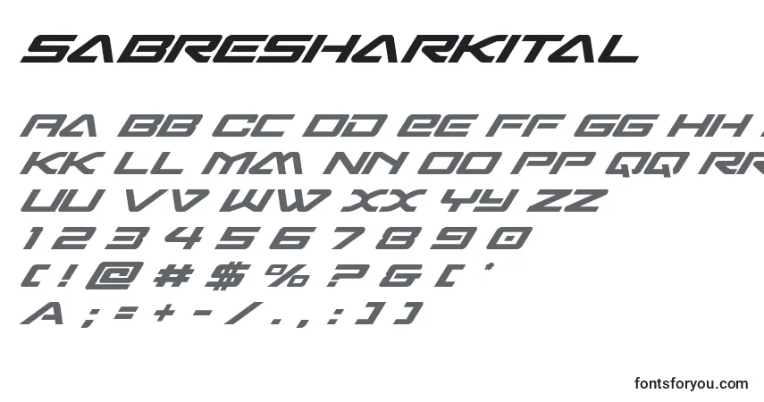 Czcionka Sabresharkital – alfabet, cyfry, specjalne znaki