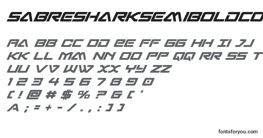 Sabresharksemiboldcond-fontti – aakkoset, numerot, erikoismerkit