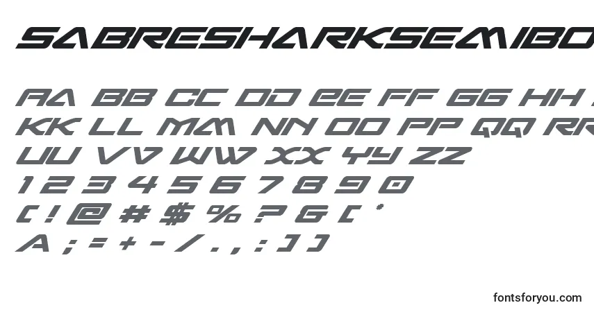 Шрифт Sabresharksemiboldital – алфавит, цифры, специальные символы