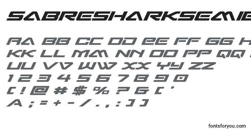 Шрифт Sabresharksemiboldsemiexpand – алфавит, цифры, специальные символы