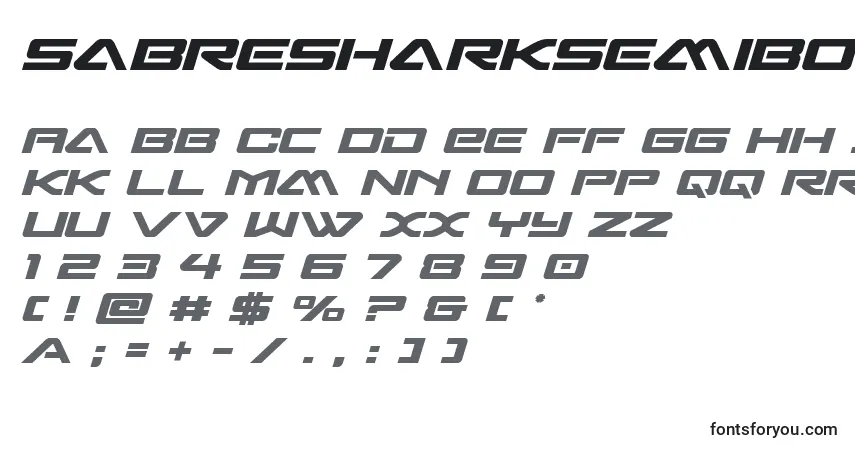 A fonte Sabresharksemiboldsemistraight – alfabeto, números, caracteres especiais