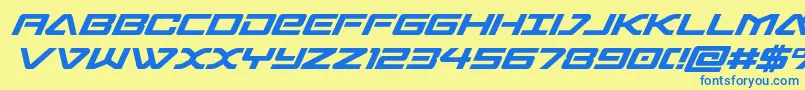 フォントsabresharksemicond – 青い文字が黄色の背景にあります。