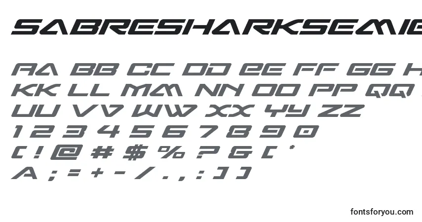 A fonte Sabresharksemiexpand – alfabeto, números, caracteres especiais