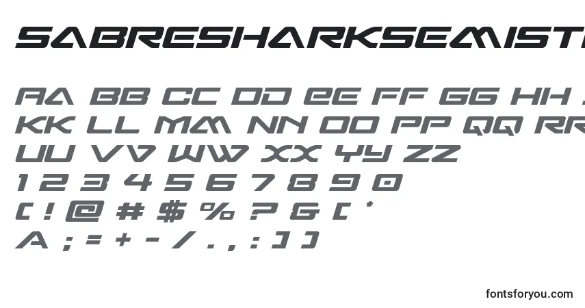 Шрифт Sabresharksemistraight – алфавит, цифры, специальные символы
