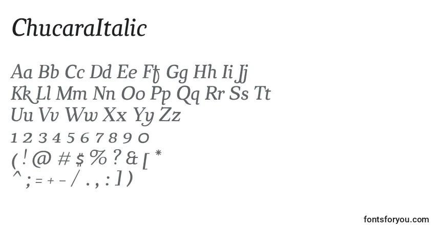 Schriftart ChucaraItalic – Alphabet, Zahlen, spezielle Symbole