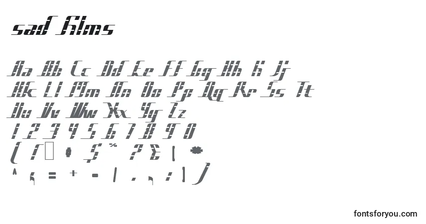 Schriftart Sad films (139434) – Alphabet, Zahlen, spezielle Symbole