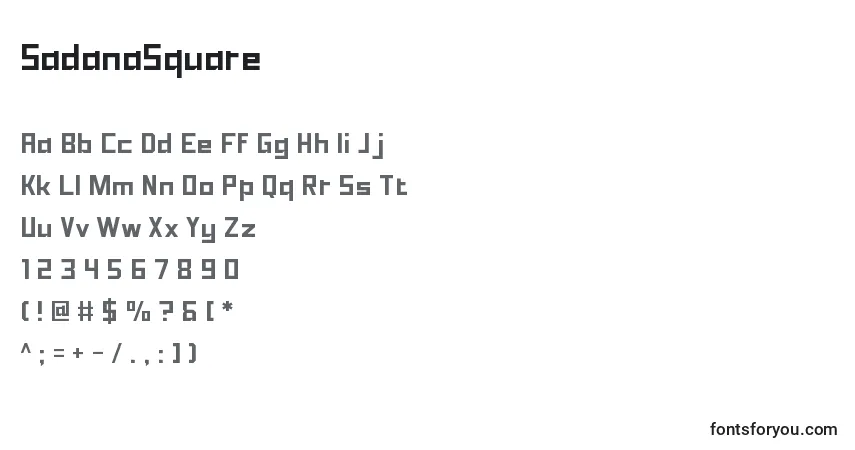 Czcionka SadanaSquare – alfabet, cyfry, specjalne znaki