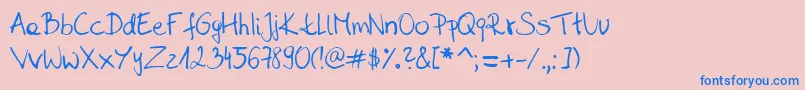 Sahara  s handwriting  D by SaharaKnoblauch Font – Blue Fonts on Pink Background