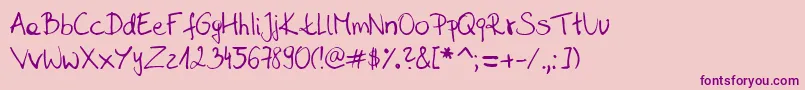 Sahara  s handwriting  D by SaharaKnoblauch Font – Purple Fonts on Pink Background