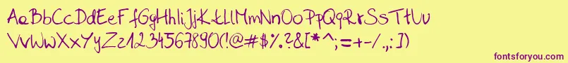 Sahara  s handwriting  D by SaharaKnoblauch Font – Purple Fonts on Yellow Background