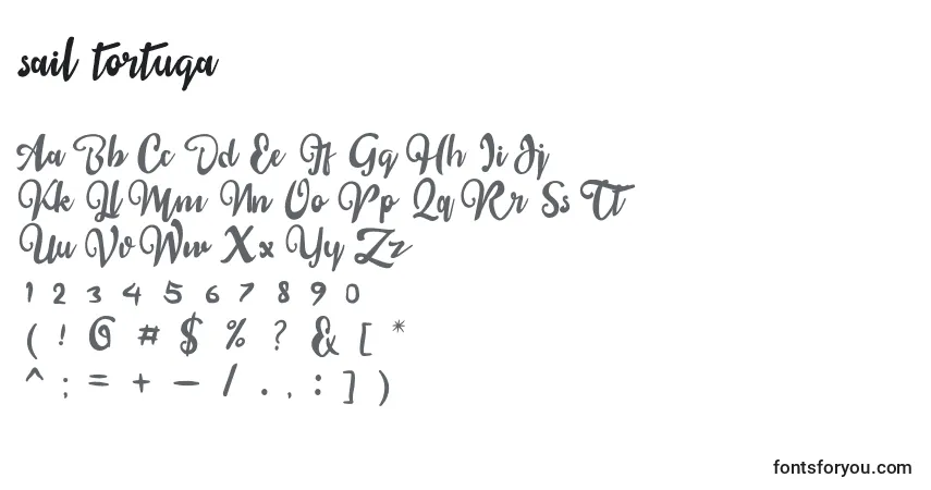 Czcionka Sail tortuga – alfabet, cyfry, specjalne znaki