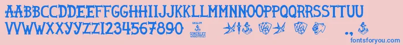 Czcionka Sailor Gonzalez – niebieskie czcionki na różowym tle