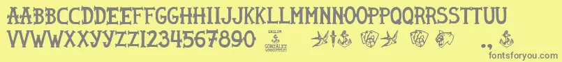 Weitere Informationen zur Sailor Gonzalez-Schriftart Sailor Gonzalez-Schriftart – Graue Schriften auf gelbem Hintergrund