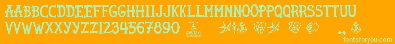 Czcionka Sailor Gonzalez – zielone czcionki na pomarańczowym tle