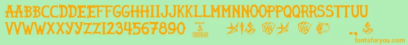 フォントSailor Gonzalez – オレンジの文字が緑の背景にあります。