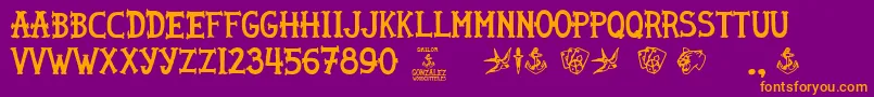 Sailor Gonzalez-Schriftart – Orangefarbene Schriften auf violettem Hintergrund