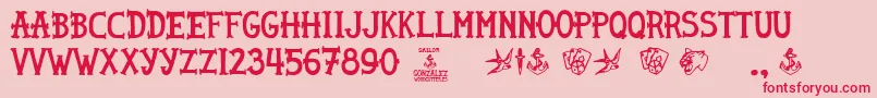 Fonte Sailor Gonzalez – fontes vermelhas em um fundo rosa