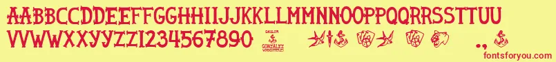 Czcionka Sailor Gonzalez – czerwone czcionki na żółtym tle