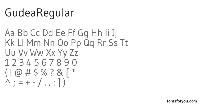 Schriftart GudeaRegular – Alphabet, Zahlen, spezielle Symbole