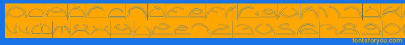 Saint Fighter Aqua Inverse-Schriftart – Orangefarbene Schriften auf blauem Hintergrund