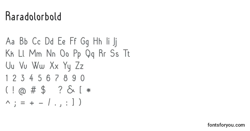 Schriftart Raradolorbold – Alphabet, Zahlen, spezielle Symbole