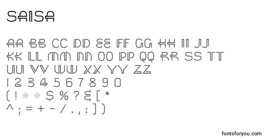 Czcionka Saisa – alfabet, cyfry, specjalne znaki
