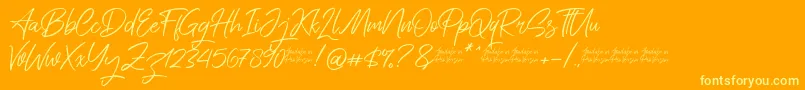 Saitama-Schriftart – Gelbe Schriften auf orangefarbenem Hintergrund