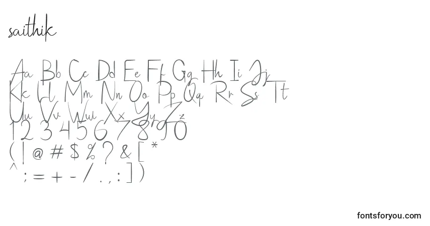 Czcionka Saithik – alfabet, cyfry, specjalne znaki