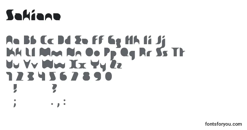 Sakiane-fontti – aakkoset, numerot, erikoismerkit