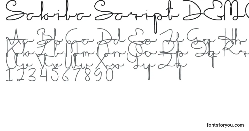 Schriftart Sakila Script DEMO – Alphabet, Zahlen, spezielle Symbole