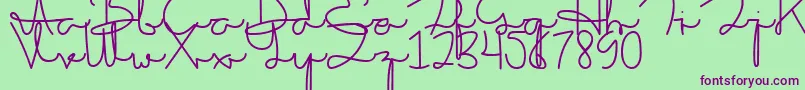 Sakila Script DEMO-Schriftart – Violette Schriften auf grünem Hintergrund