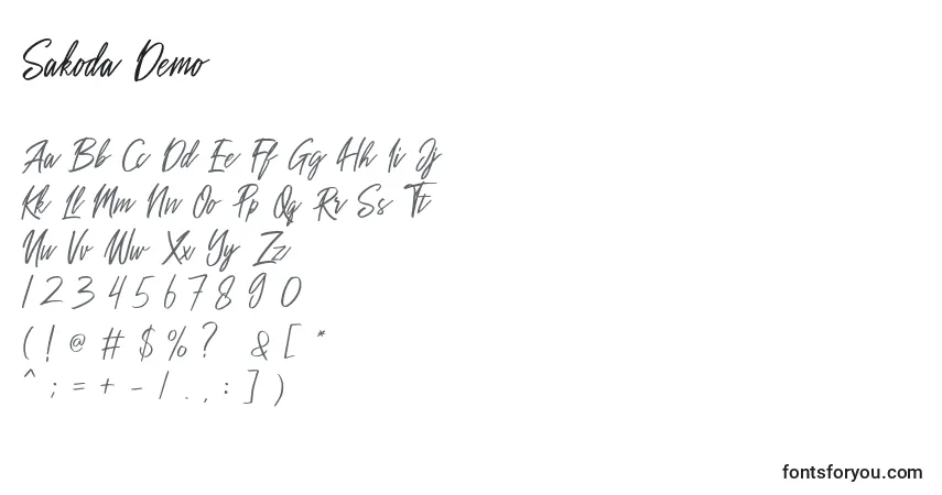 Czcionka Sakoda Demo (139473) – alfabet, cyfry, specjalne znaki