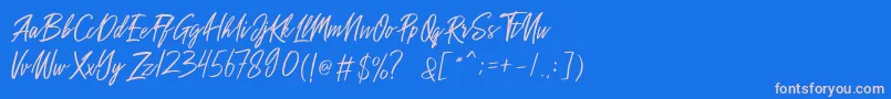 Sakoda Demo-Schriftart – Rosa Schriften auf blauem Hintergrund