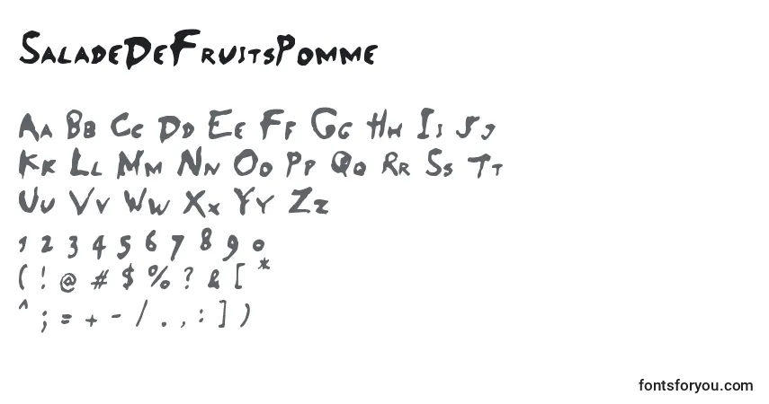 A fonte SaladeDeFruitsPomme (139474) – alfabeto, números, caracteres especiais