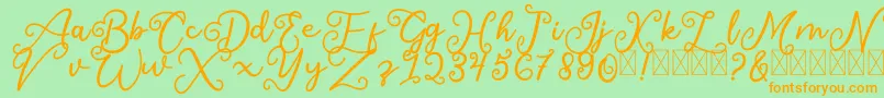 フォントSalaheFree – オレンジの文字が緑の背景にあります。