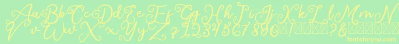SalaheFree-fontti – keltaiset fontit vihreällä taustalla