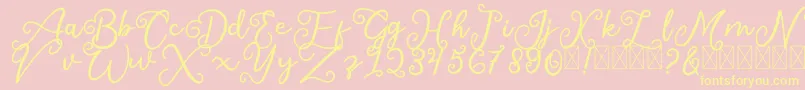 SalaheFree-fontti – keltaiset fontit vaaleanpunaisella taustalla