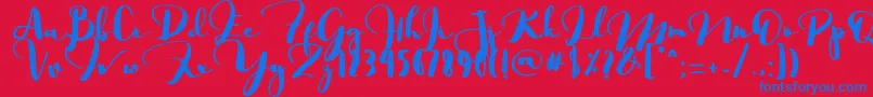 Saligra-Schriftart – Blaue Schriften auf rotem Hintergrund