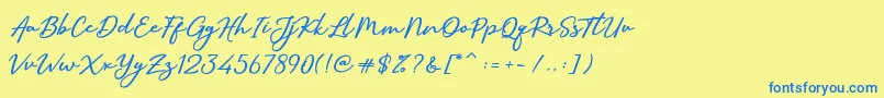 フォントSallimSignature – 青い文字が黄色の背景にあります。
