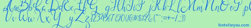 Sallisa-Schriftart – Blaue Schriften auf grünem Hintergrund