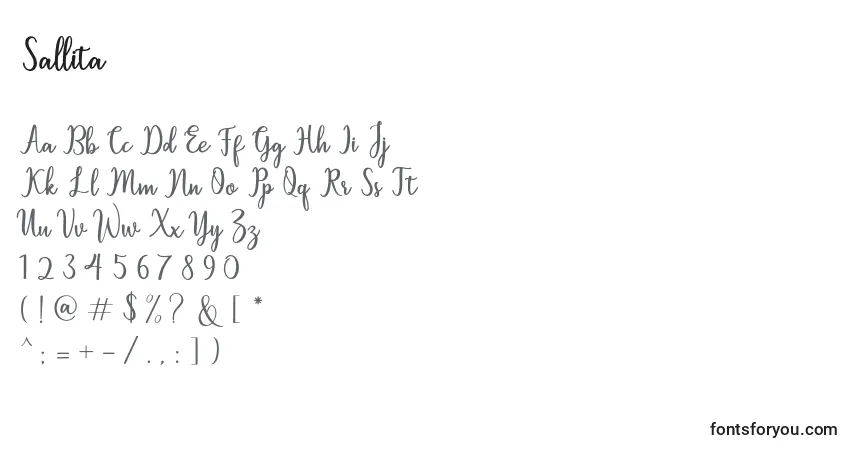 Czcionka Sallita – alfabet, cyfry, specjalne znaki