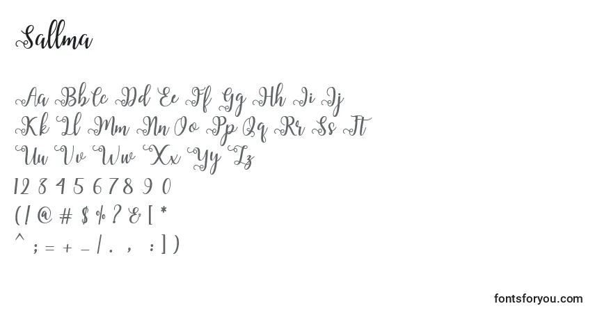 Schriftart Sallma (139495) – Alphabet, Zahlen, spezielle Symbole