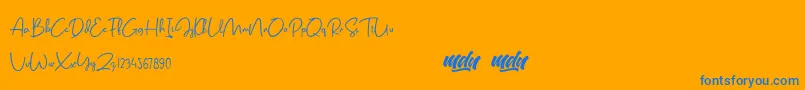 Salmon Script   FREE PERSONAL USE-Schriftart – Blaue Schriften auf orangefarbenem Hintergrund