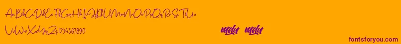 フォントSalmon Script   FREE PERSONAL USE – オレンジの背景に紫のフォント